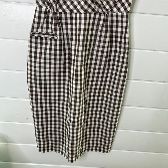 Vintage 60s Gingham Sheath Dress Short Sleeve Brown White Womens Handmade 4 - Picture 4 of 12